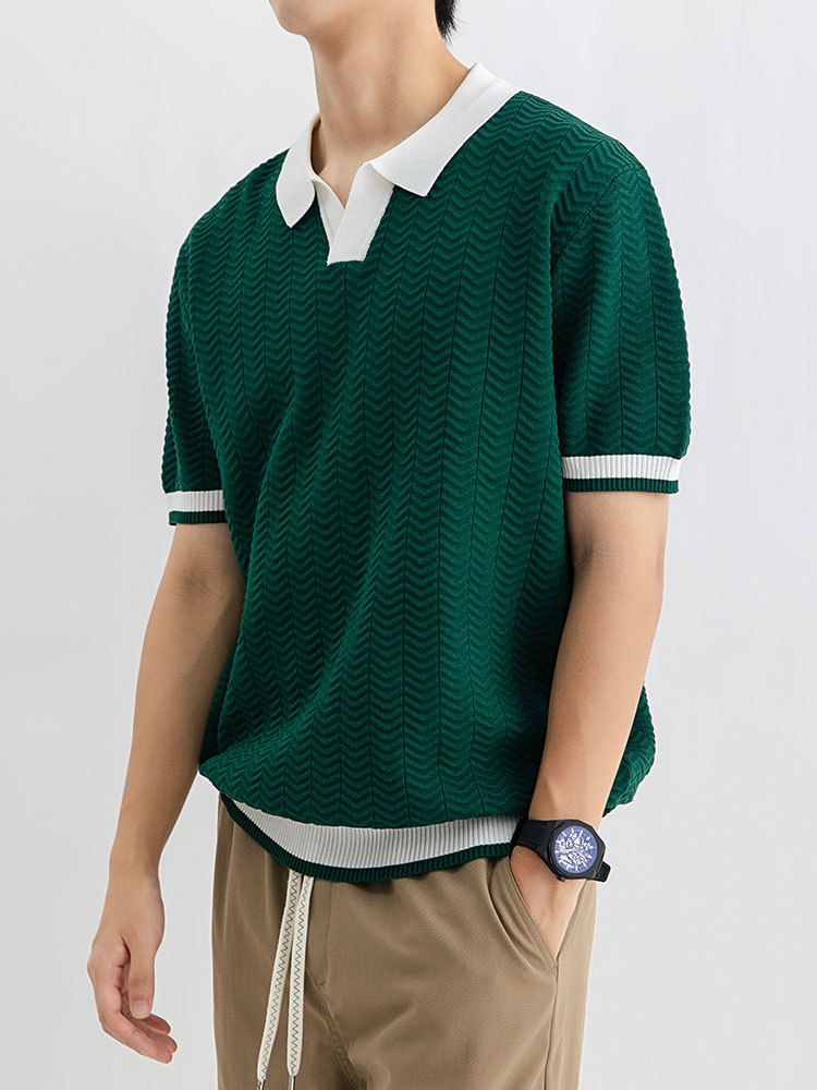 Hombres lujosos de lujo alto sentido antiguo estilo de hielo polo de manga corta hombre rápido seco camiseta de punto de cuello en V camiseta casual hombre
