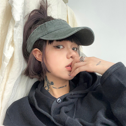 Outdoor Sunshade Blue Tennis Hat Running Bucket Hat for Women Sports Washed Vintage Summer No Brim High Ponytail Hat