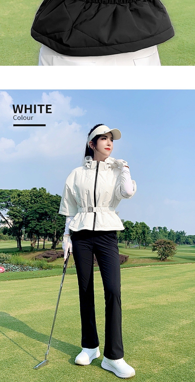 Áo khoác bông golf nữ chống gió mũ liền tháo rời dáng ngắn — YF765 [mũ chống gió và ấm/có thể tháo rời] áo khoác cotton ngắn màu trắng, YF765 [mũ chống gió và ấm/có thể tháo rời] áo khoác cotton ngắn màu đen chi tiết 11