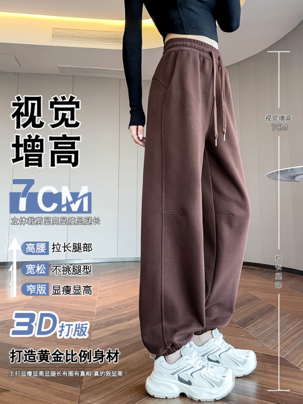 高腰显瘦运动裤女2025新款流行休闲束脚卫裤秋薄款小个子灯笼裤|undefined