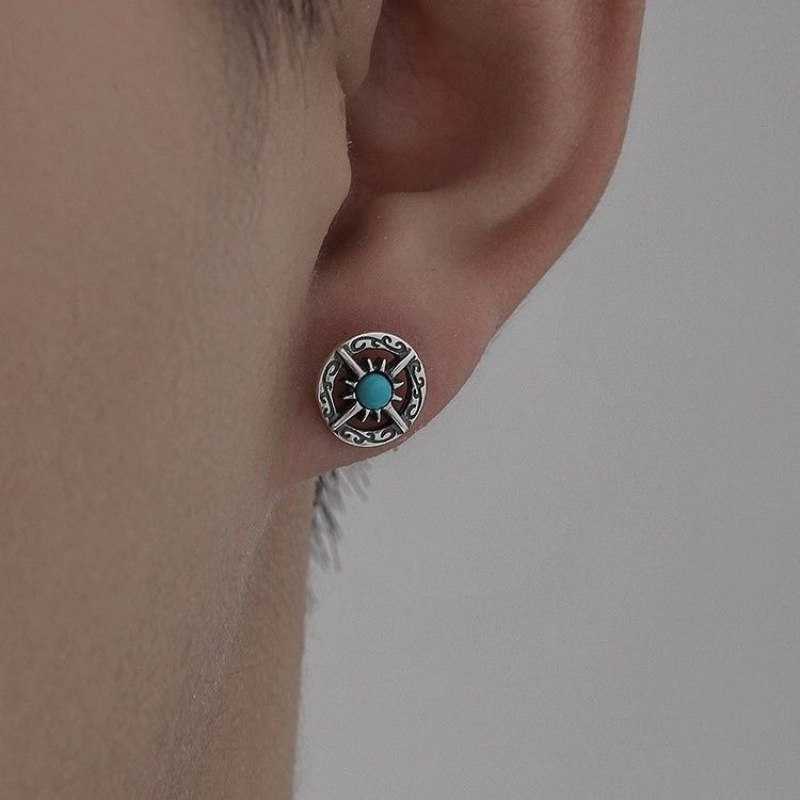 Orecchini uomo vintage a cerchio con turchese cuff_voghion.com