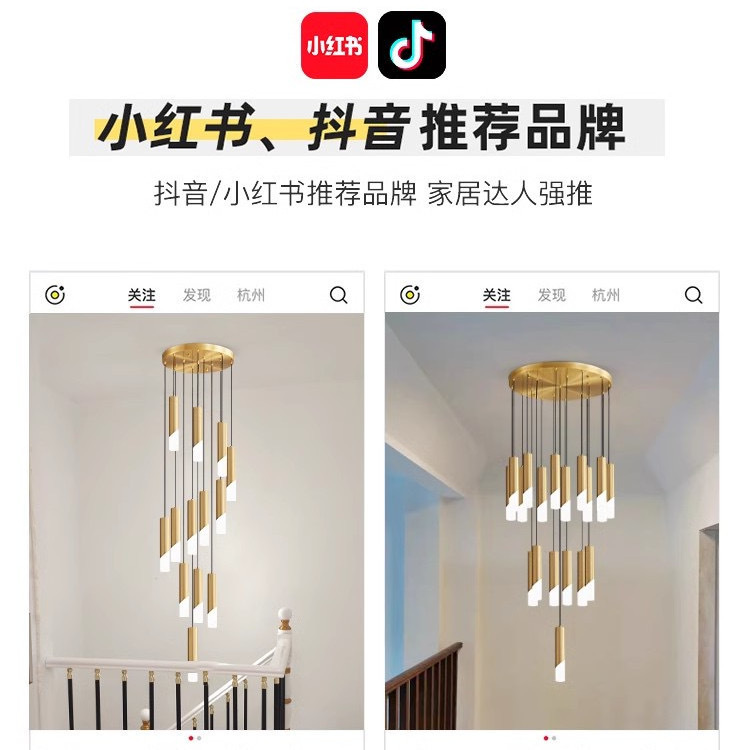 Candelabro de escalera, moderno, ligero, lujoso, simple y exquisito, edificio dúplex, villa, escalera vacía, lámpara de grúa larga giratoria