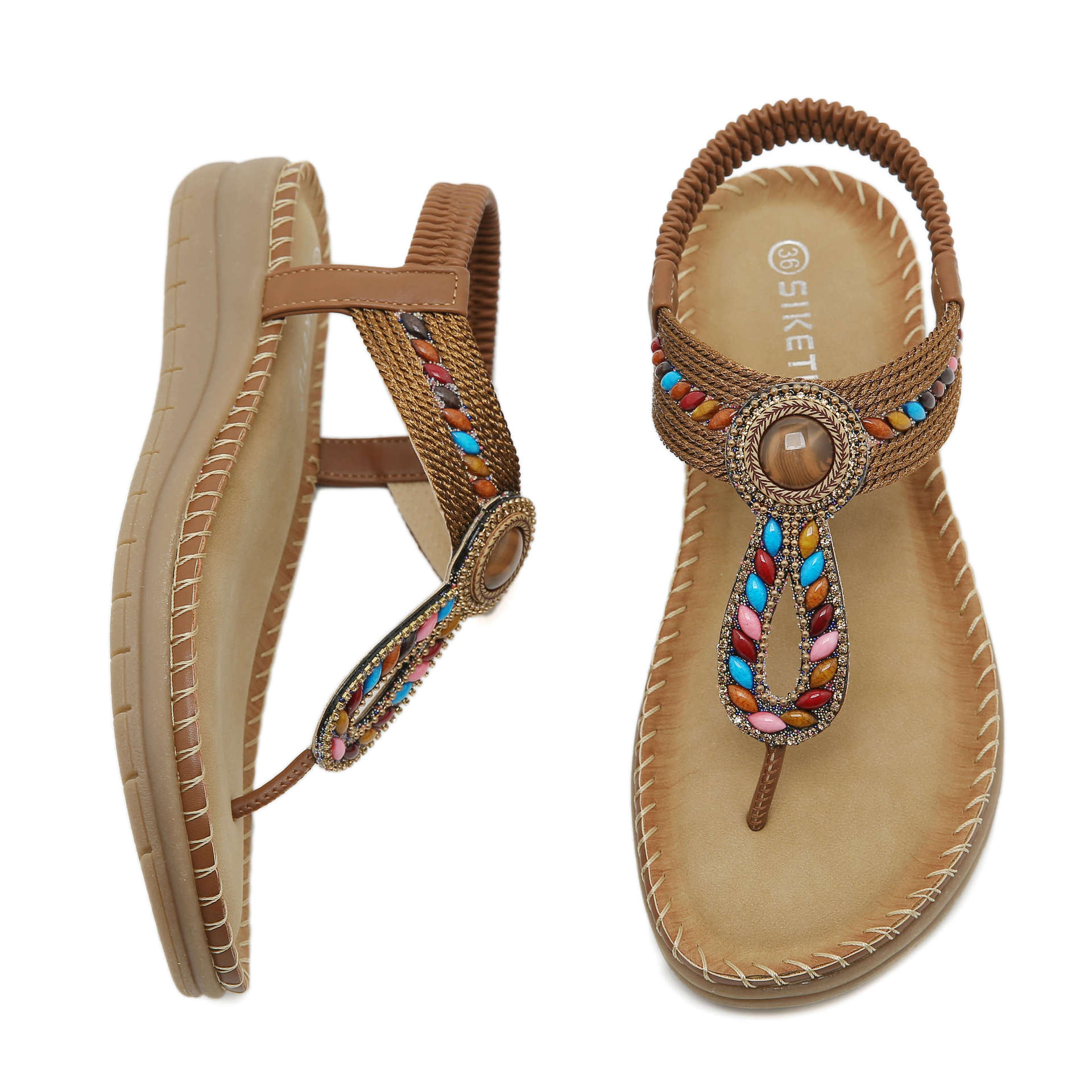 5012-7 Nuevo 2025 bohemia diamante zapatillas de masaje de látex casuales cómodas zapatos planos de tamaño grande