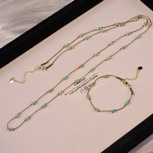 复古项链女彩色粉碧玺天然石编织串珠轻奢高级感手链叠戴毛衣链