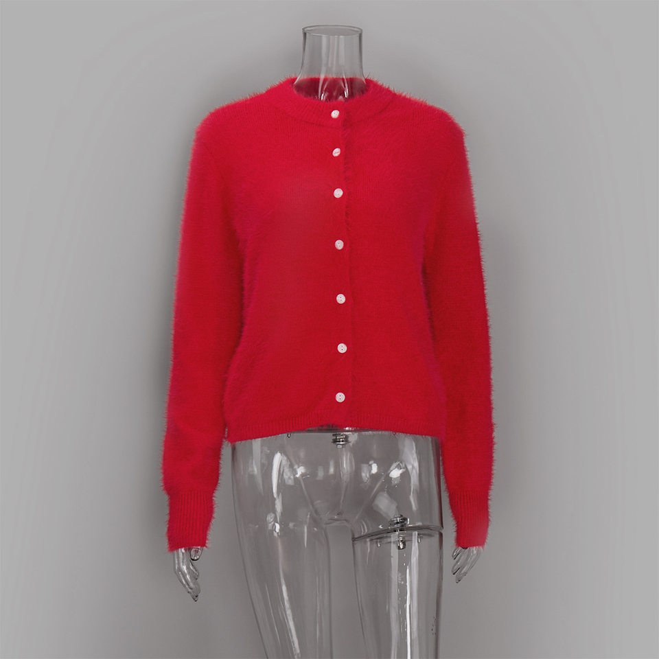 Áo khoác cardigan len nữ dáng ôm cổ tròn tay dài một hàng cúc chất liệu lông mềm mại — Màu hồng, Màu trắng, Màu xám nhạt, Xanh đậm chi tiết 62