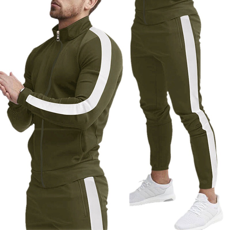 2025 Cross-Border Autumn and Winter New Long-Sleeved Pants Casual Sports Suit European and American Splicing Stand-Up Collar Slim Men's Suit