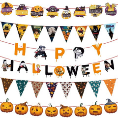 ハロウィン装飾紙旗バナー吊り飾り幽霊祭パーティー用品漫画風カボチャ三角旗吊り旗