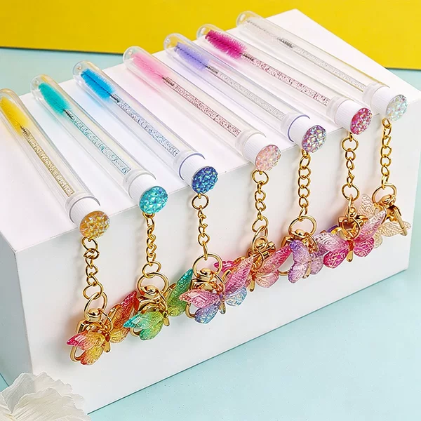 Wholesale disposable tube eyelash brushes, butterfly-shaped with rhinestones and keychain, crystal rod eyelash brushes for eyelash extensions