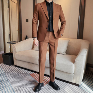 Men's New Suit Two-Piece Men's Solid Color Suit Business Casual Single-Breasted Two-Button Suit Suit