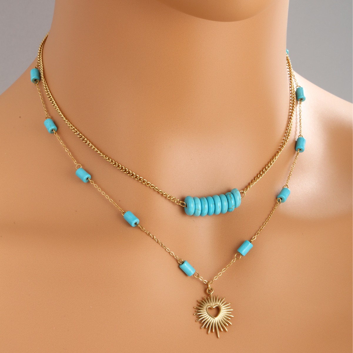 Xuping joyas europeas y estadounidenses retro francés 14K color de acero inoxidable para mujeres collar turquesa