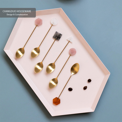 Small spoon-304 stainless steel coffee stirring dessert spoon gray pink white brown beauty spoon small medicine spoon internet celebrity live broadcast