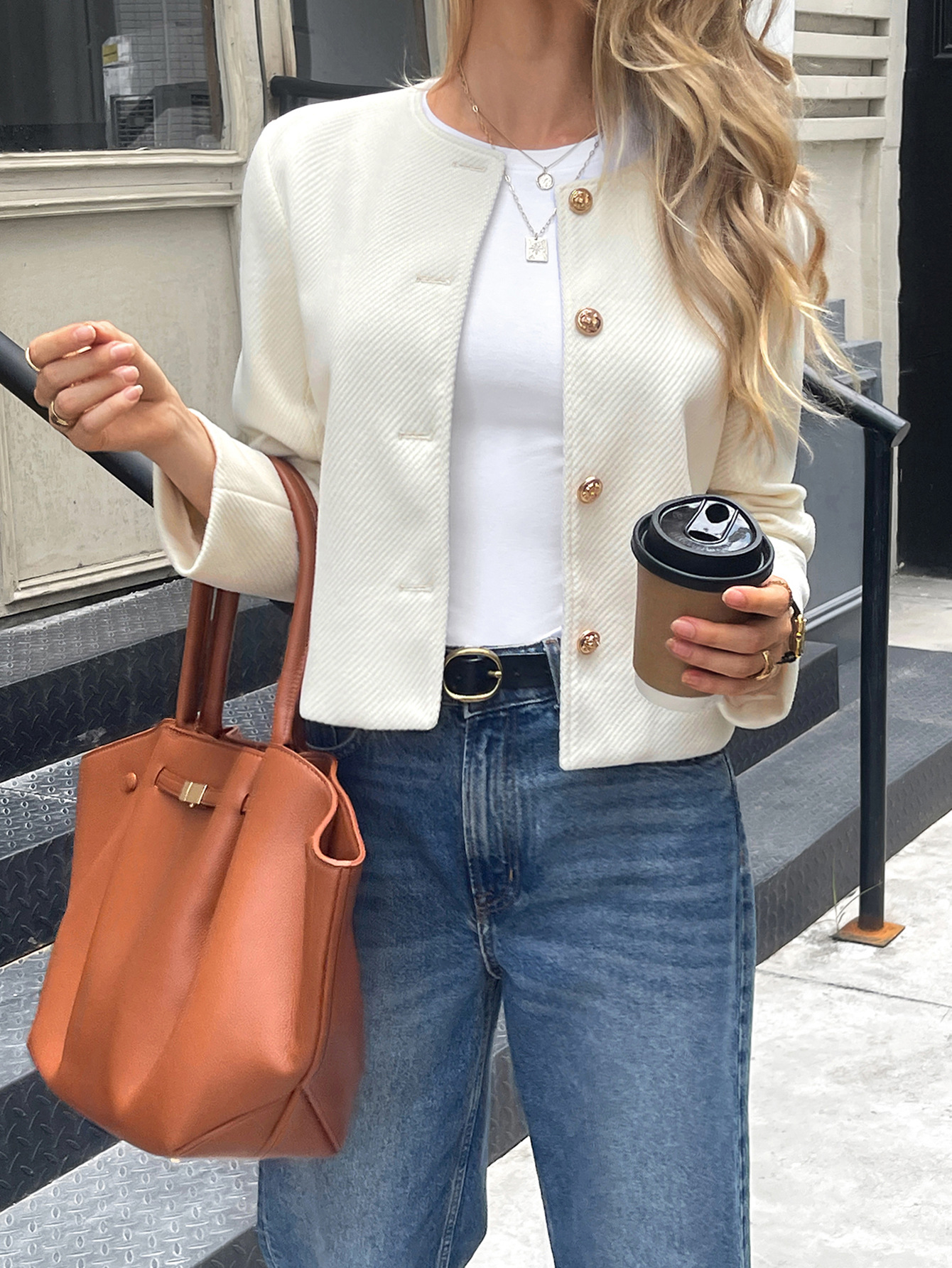 Women's Short Jacket Round Neck Top Spring Summer Outerwear_ecoleips.com