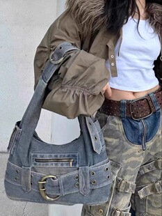 Retro one-shoulder bag, denim capacious shopping bag, shoulder bag