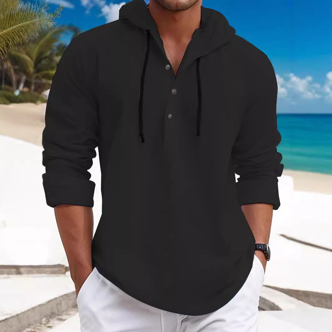 boy Cross-Border Fashion European And American Style Men's Pearl Cotton Long Sleeve Hooded Solid Color Sweatshirt_voghion.com