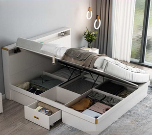Wholesale modern simple storage air pressure side open high Box storage bed master bedroom 1.5/1.8 m small apartment double bed