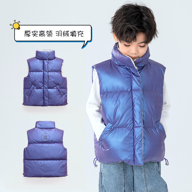 Otoño e Invierno nuevas niñas niños medio y grandes espesado chaleco collar de color sólido abajo chaqueta chaleco