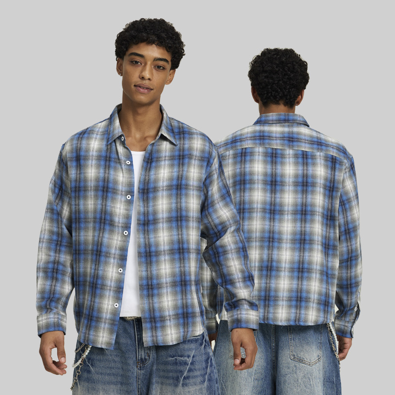 ETAI ropa de hombre primavera y otoño camisa de manga larga a cuadros marca de moda juvenil ropa casual americana ancha de hombro delgada chaqueta