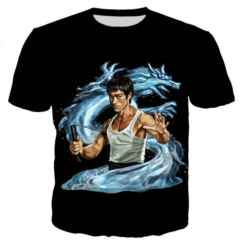 2025 New Cross-Border Digital 3D Printed Chinese Kung Fu Bruce Lee Men's T-Shirt Fun Round Neck Short Sleeve Top