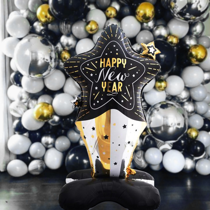 Año Nuevo columna de globo de aluminio Feliz Año Nuevo base globo decoración de Año Nuevo