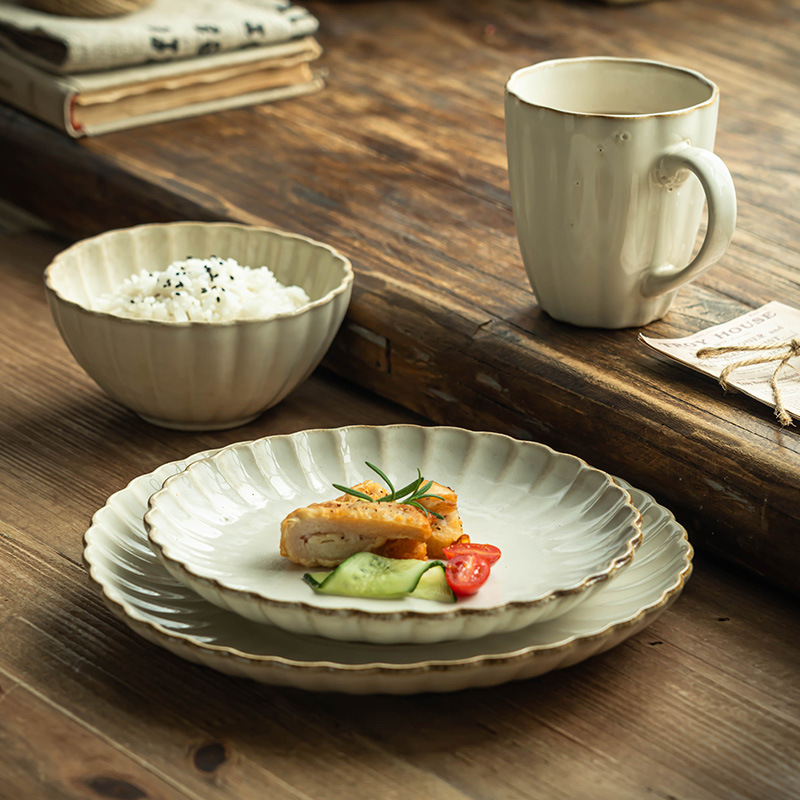 Juego de vajilla Serie de platos de crisantemo Taza de cerámica Juego de platos Taza de agua para el hogar Tazón de arroz Tazón de verduras Plato de verduras Vajilla de cocina