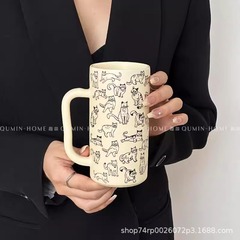 Ins風かわいい猫陶磁器カップレトロなマグカップアニメ朝食牛乳カップシンプルな水カップ