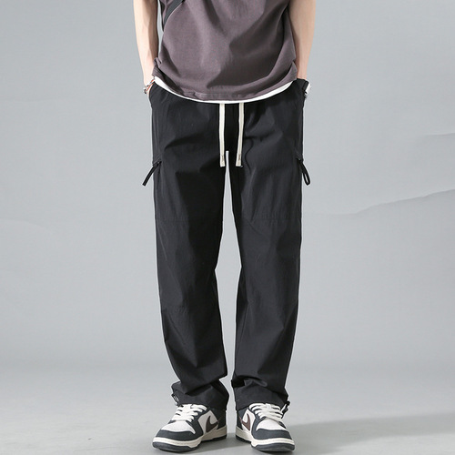 Ice Silk Work Pants for Men, Summer Thin Style, American-Style Loose-Fit Casual Paratrooper Long Trousers, Men's Sports-Performance Assault Pants