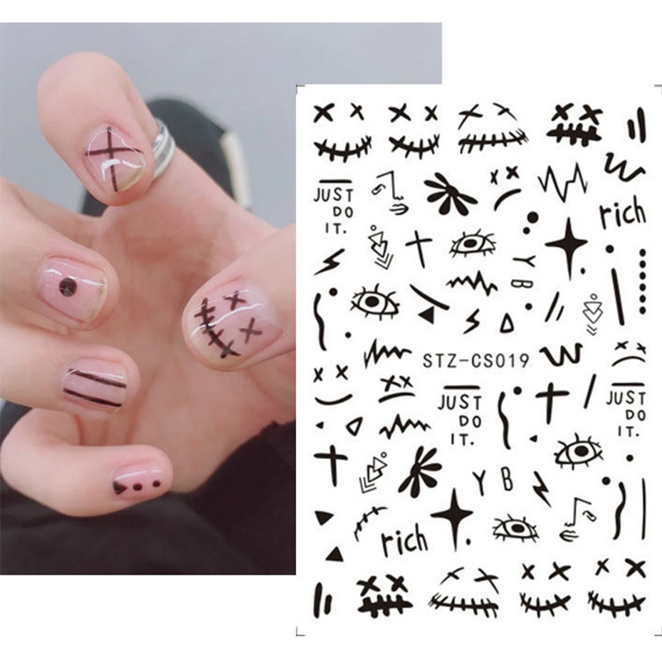 跨境新款美甲貼紙 ins卡通星星月亮火焰3D背膠美甲貼紙批發nail