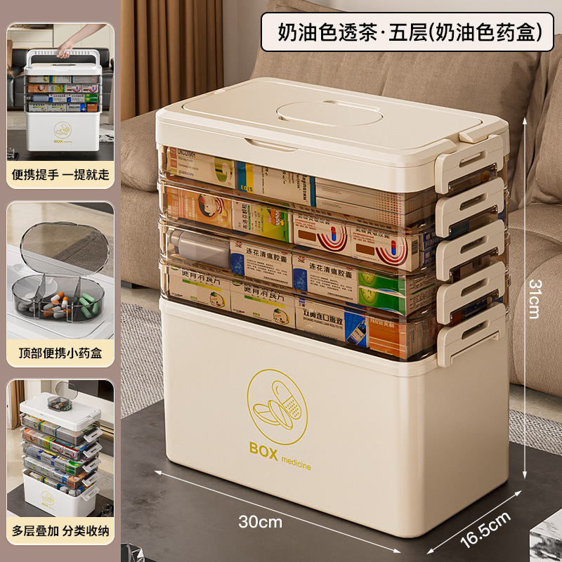 Caja Organizadora de Medicamentos de PET Multicapa Portátil para Hogar