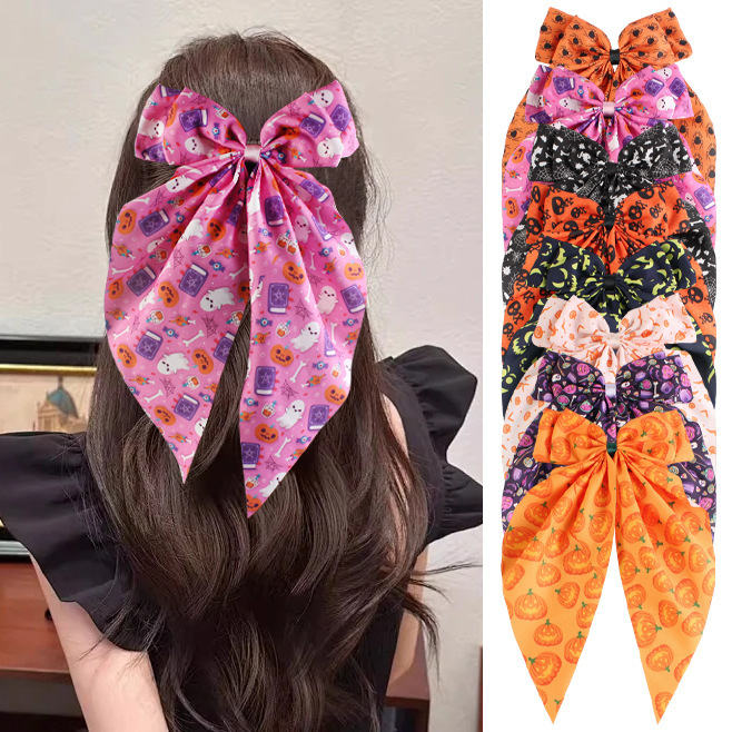 クロスボーダー新しいハロウィンリボンヘアピンゴースト雰囲気生地後頭部尖った口クリップヘアアクセサリー卸売|undefined