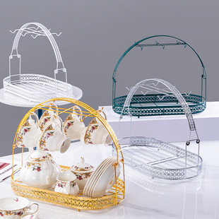 Household Western tea cup coffee cup creative carved draining hanging Cup iron rack tea set storage tray storage rack