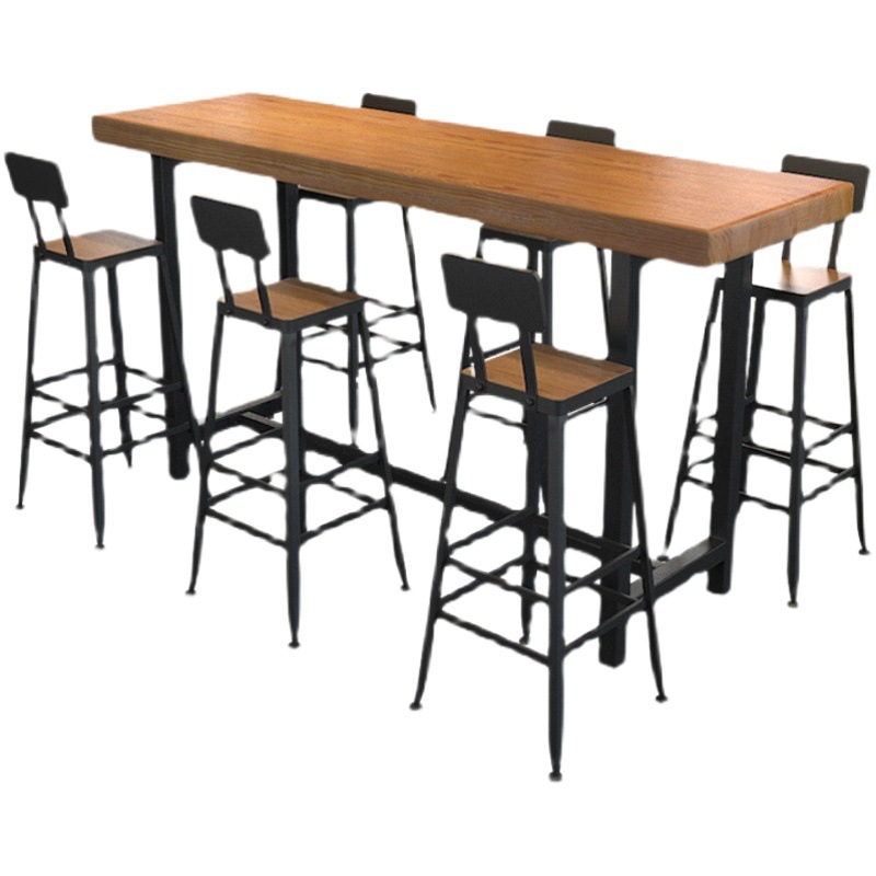 Solid Wood Casual Iron Bar Table and Chair Milk Tea Shop Bar Table Coffee Shop High Table Window Balcony Long Table and Chair
