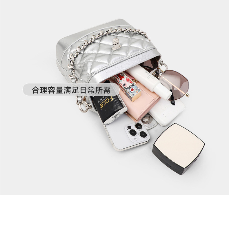 Túi đeo chéo nữ da thật dáng vỏ sò — bạc, Lời bài hát: Silver (Public Version) chi tiết 26