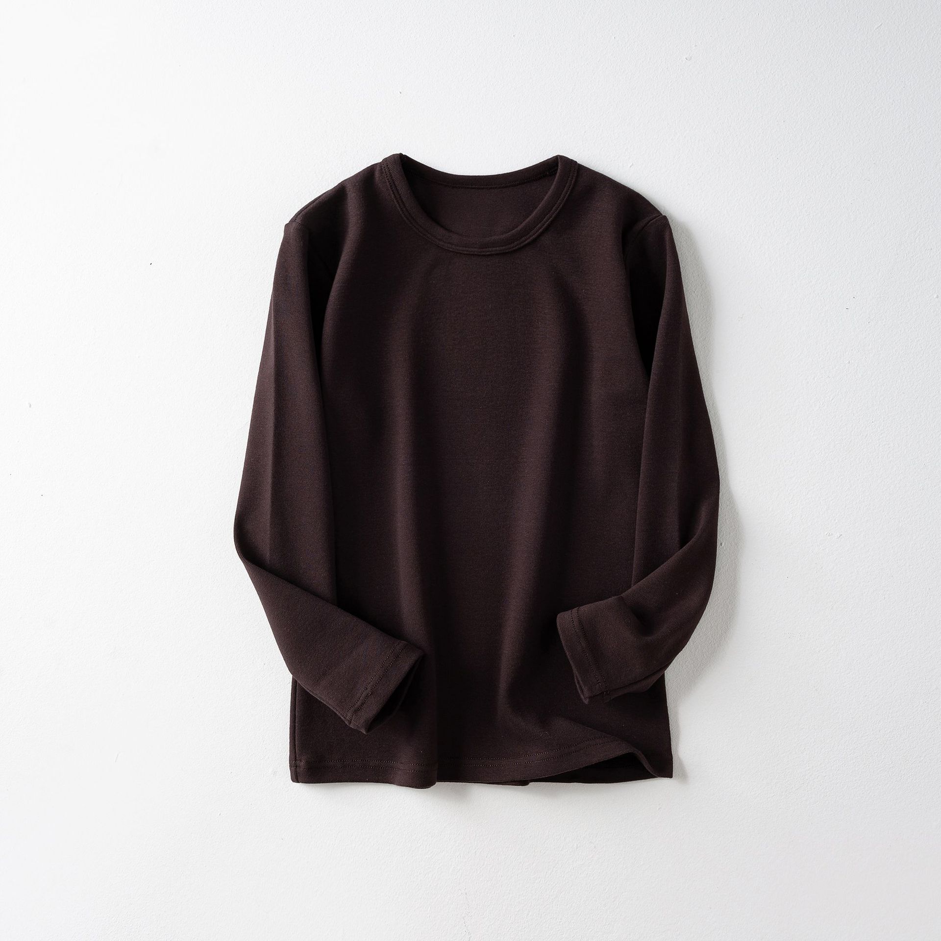 Camiseta interior térmica gruesa de forro polar para niños, top de manga larga con cuello redondo de color liso para niñas y niños, ropa interior térmica.