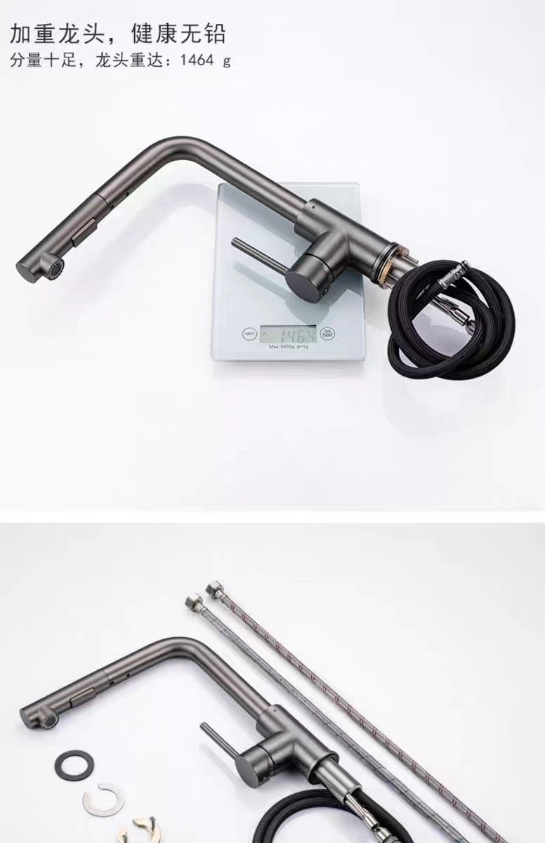 Cross-border stainless steel kitchen sink, cold and hot pull-out faucet, special sink for sink, rotating sink Item Picture