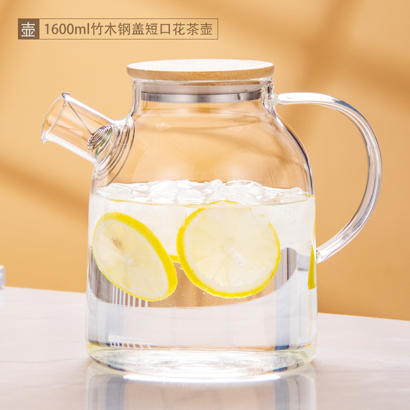 Tetera de vidrio resistente al calor tetera de bambú de gran diámetro olla engrosada tetera de flores y hierba tetera de gran capacidad hervidor de agua fría tetera hirviendo