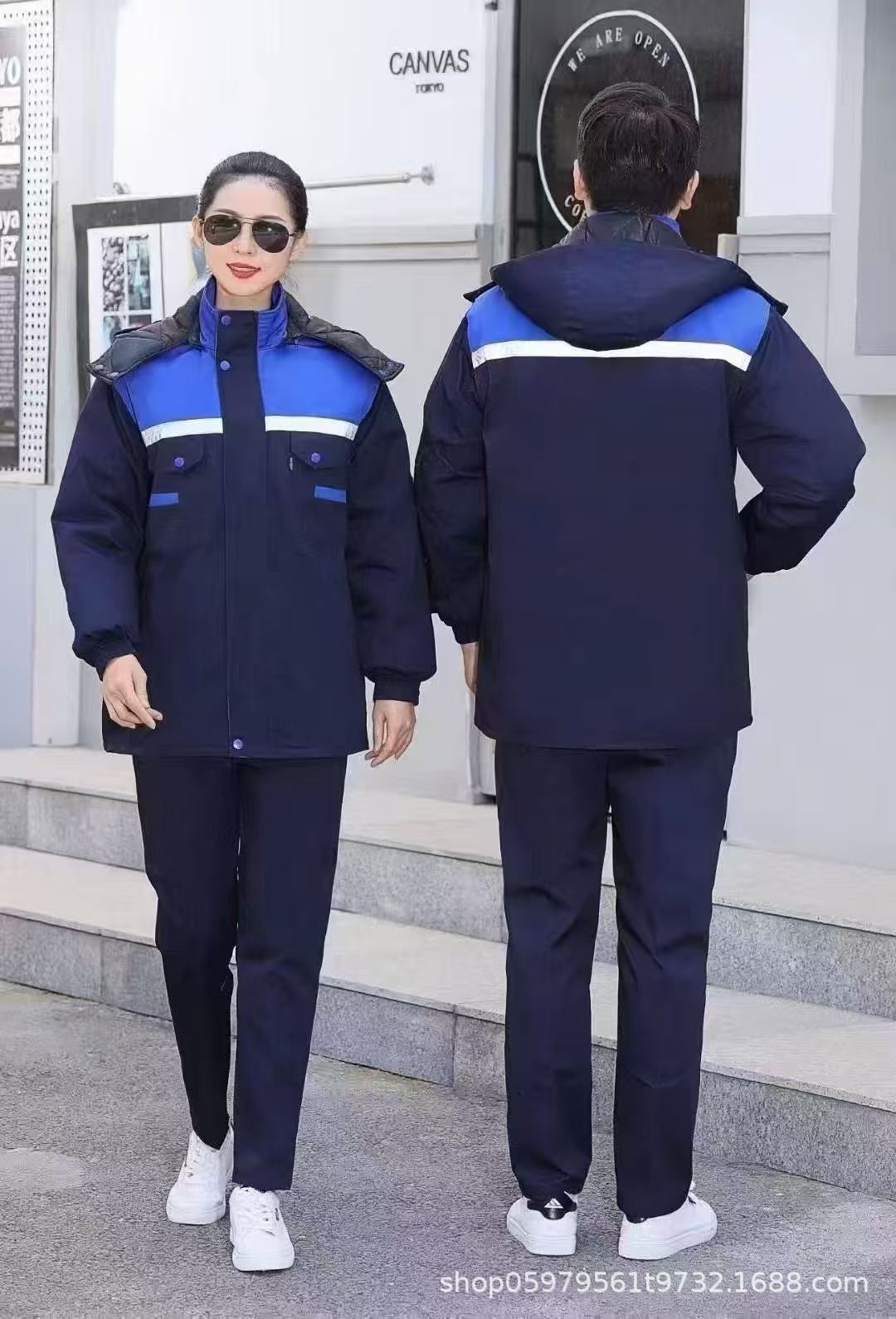 Invierno calentamiento reflectante ropa de trabajo de algodón ropa de algodón media y larga ropa de trabajo de protección contra el frío ropa de trabajo chaqueta de algodón mayorista