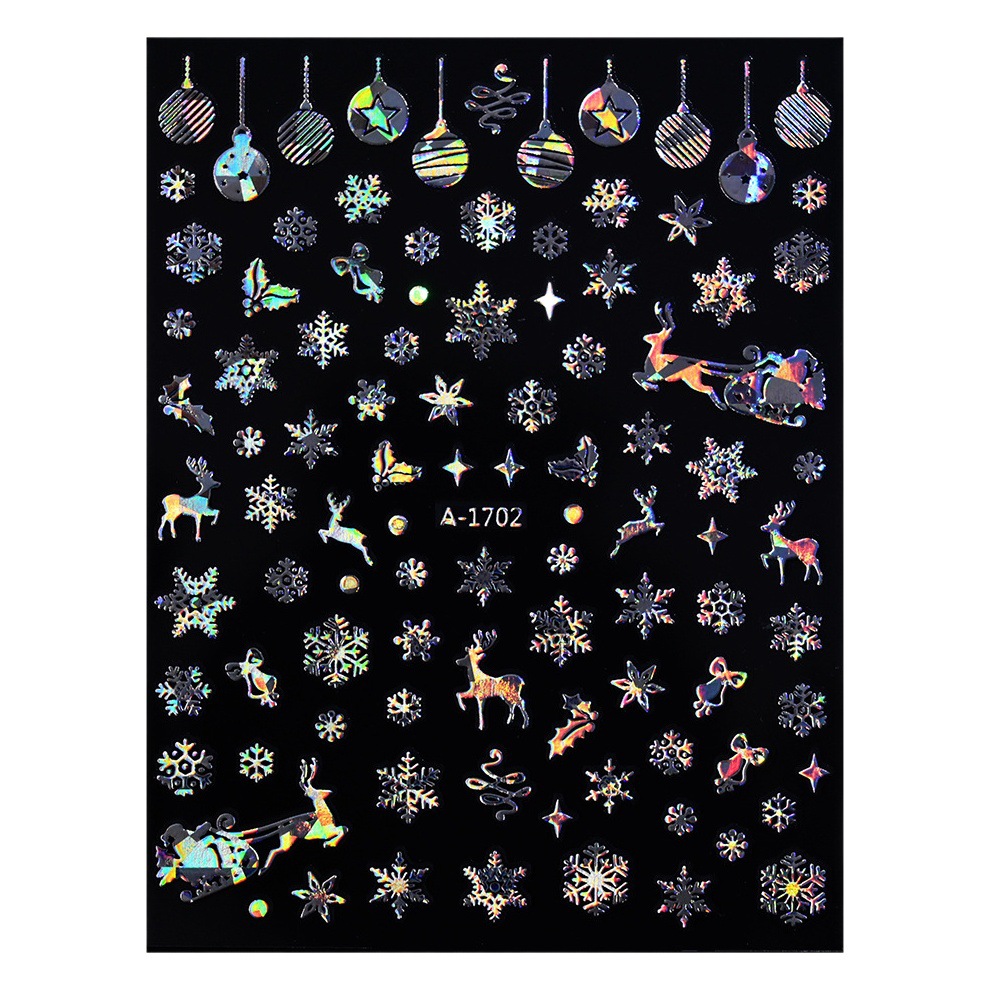 Little Red Book popular Christmas snowflake nail stickers laser silver white snowflake elk Christmas nail decorative stickers