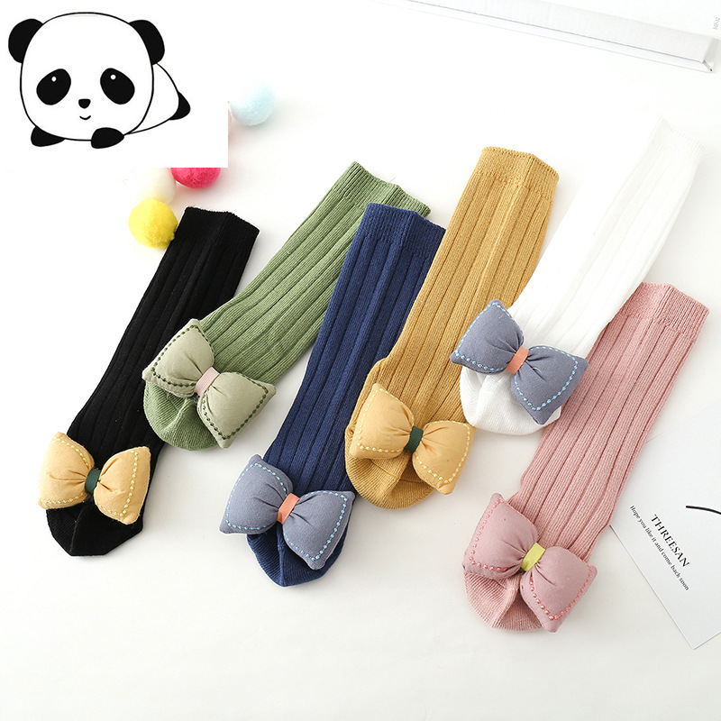 Autumn and winter bow double-needle combed cotton children's socks…