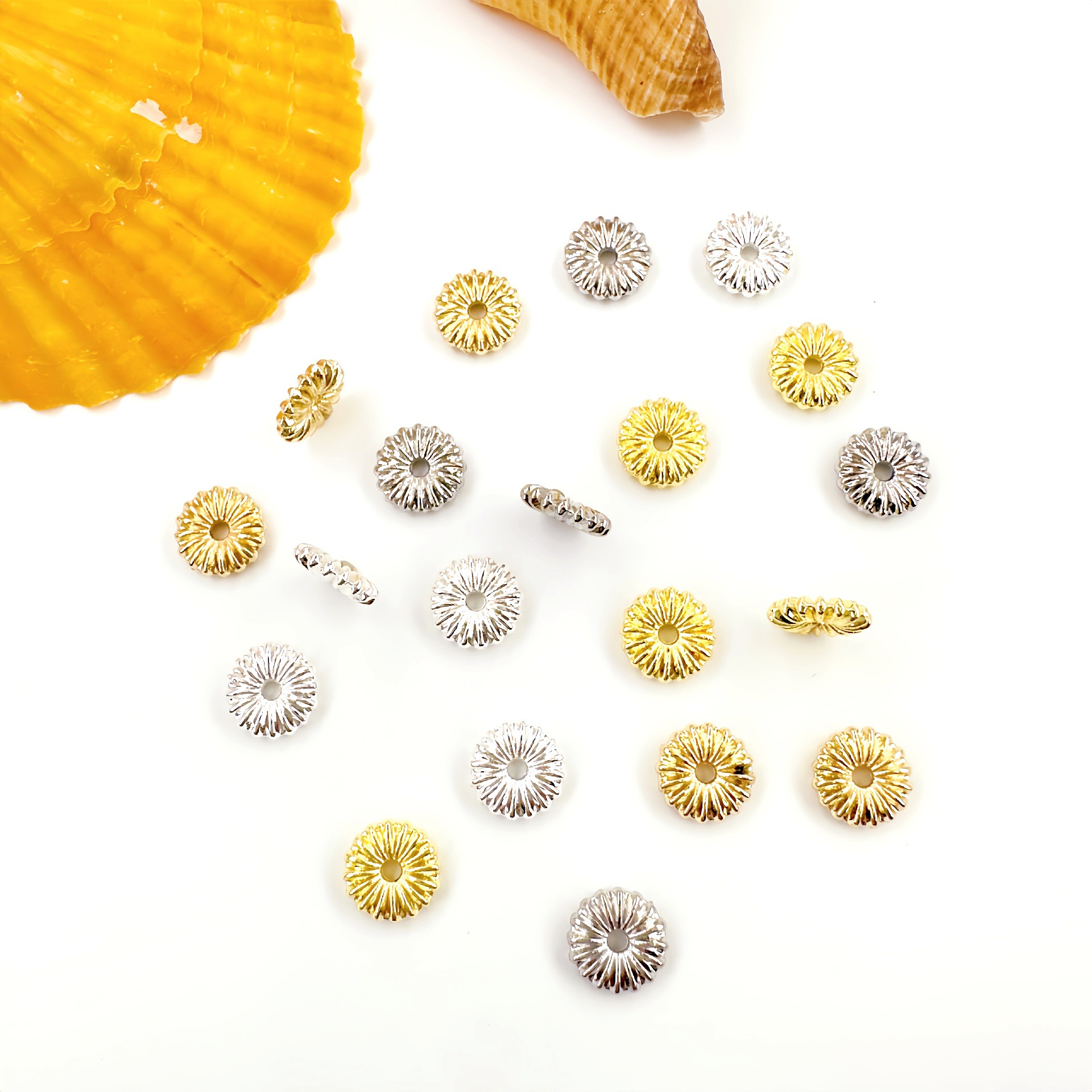 18K金保色太阳花南瓜纹隔片扁珠DIY手工串珠配件饰品隔珠平片材料