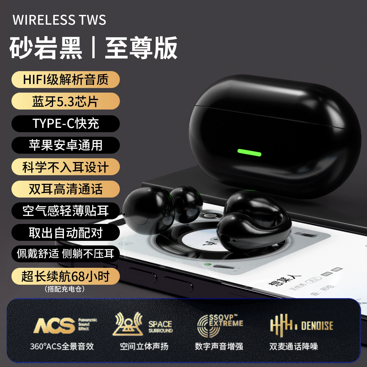 24-часовой Douyin Xiaohongshu Pinduoduo Кросс-граница Кросс-граница Plason View Bluetooth наушники Новая Монополия Шумоподавление Супер длинные