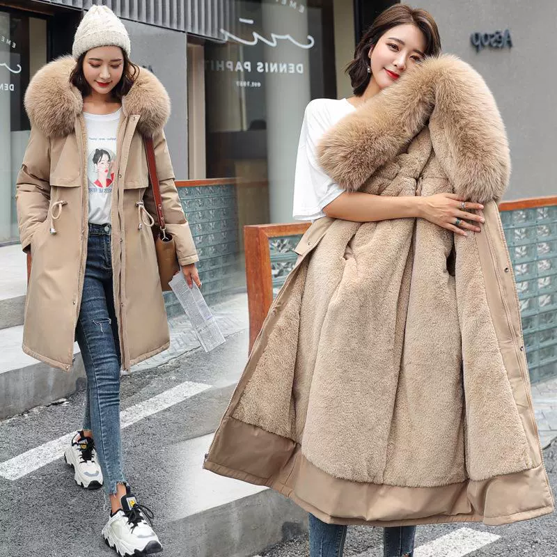 冬季新款羽绒棉服女中长款韩版收腰大码棉袄外套厚派克服棉衣加绒