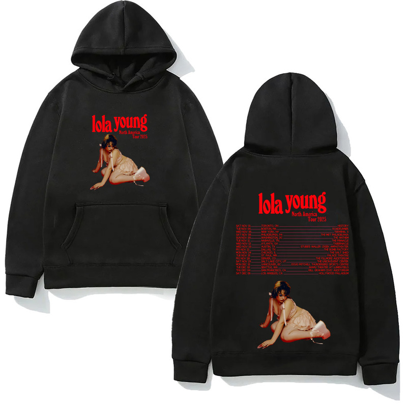 Lola Young Tour2025 Graphic Printed Hoodie with Flap Pocket Pantss Grunge Comfortable Sweatshirt Sleeves