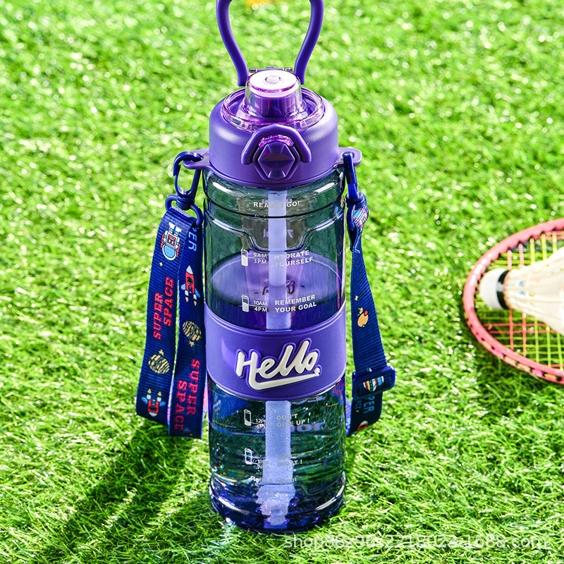 Amazon Shake2024 nuevo HELLO doble bebida taza portátil de plástico hervidor deportivo masculino verano al aire libre