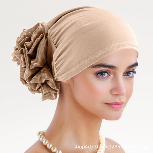 Alibaba.com Amazon New Muslim Solid Color Large Flower Head Scarf Hat European and American Milk Silk Head Scarf Flower Disc
