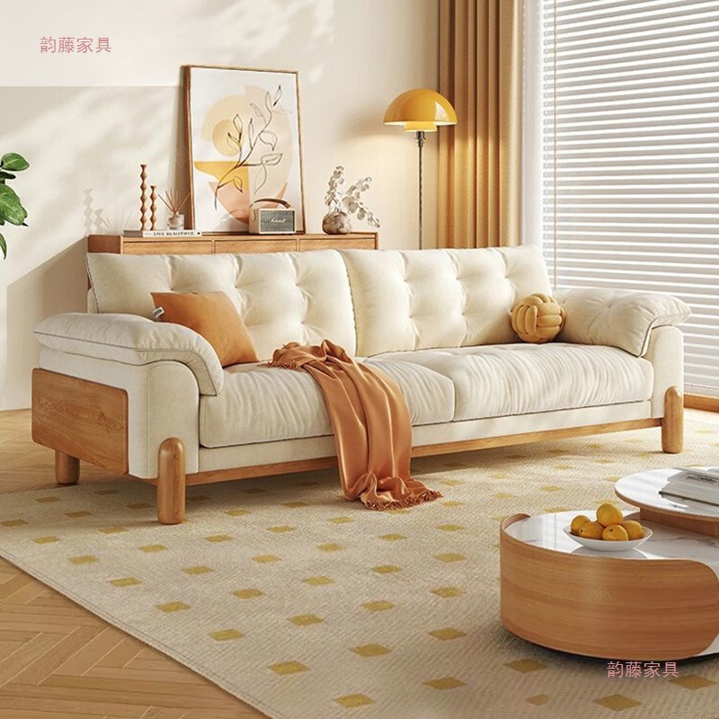 Nordic Sofa Cloud Home Straight-Row Small Apartment Simple Sofa Living Room Solid Wood Fabric Sofa