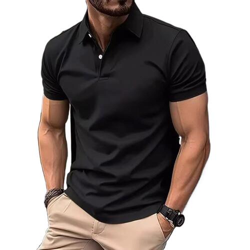 Men's trendy short-sleeve polo shirt with stand-up collar, summer T-shirt, Korean-style slim fit,  new arrival, versatile top