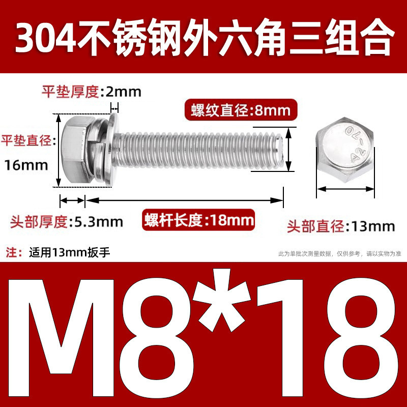 304ステンレス外六角三組み合わせねじgb9074.17切辺六角頭加平弾マットM3-M12|undefined