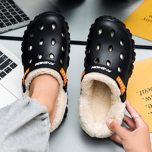 Men's winter outerwear padded and thick warm cushioned capped cotton slippers for home use