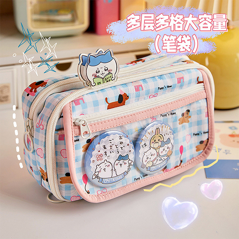 Nuevo bolsillo de pluma multicapa de gran capacidad pequeño fresco lindo bolsillo de papelería de estudiantes ins viento de alto valor facial caja de papelería plegable
