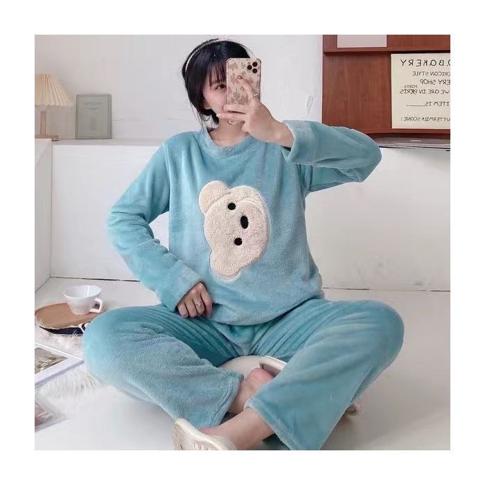 Transfronteriza Vietnam al por mayor otoño invierno pijamas franela espesa mujer dulce dibujos animados casuales mangas largas chaqueta ropa para el hogar